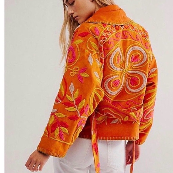 Free People Jackets & Blazers - NWT Free People Nori Orange Embroidered Blazer